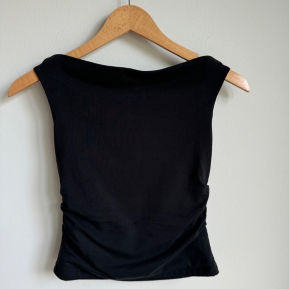 NWT Black Off-the-shoulder tank top in stretch cotton blend SZ XXS - Picture 4 of 6